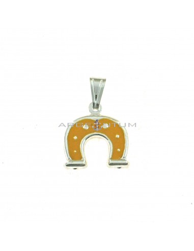 Horseshoe pendant coupled with orange enamel in white 925 silver