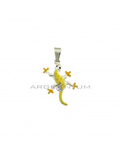 Yellow enameled gecko pendant in white 925 silver