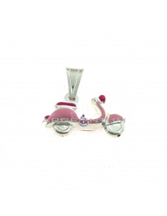 Pink enameled paired wasp pendant in white 925 silver
