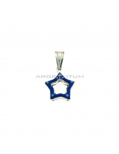 Pierced star pendant coupled with blue enamel in white 925 silver