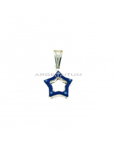Pierced star pendant coupled with blue enamel in white 925 silver