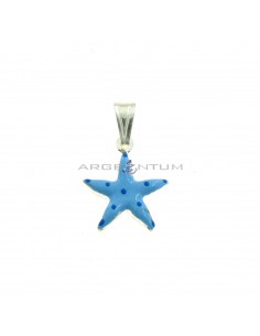 Starfish pendant in light blue enamel in 925 white silver