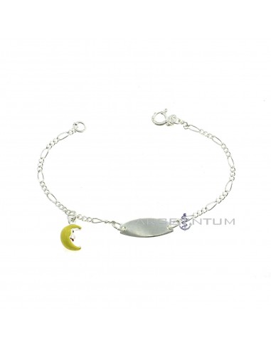 3 1 mesh bracelet with central oval plate and yellow enamelled pendant moon in 925 silver