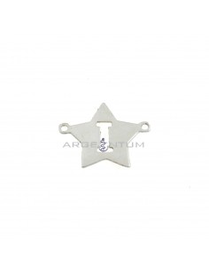 Star partition 12x12 mm with perforated letter I white gold plated in 925 silver
