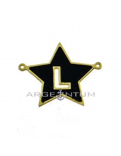 Tramezzo stella a lastra smaltato nero con lettera L traforata placcato oro giallo in argento 925