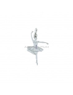 Ciondolo ballerina a lastra incisa 18x28 mm placcato oro bianco in argento 925