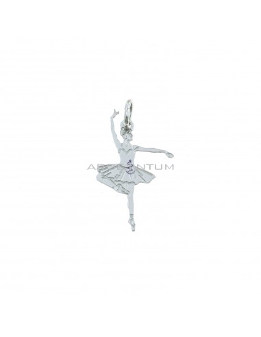 Ballerina pendant with engraved plate 18x28 mm white gold plated in 925 silver