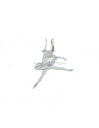 Ballerina pendant with engraved plate 23x32 mm white gold plated in 925 silver
