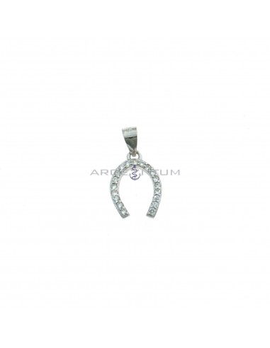 Horseshoe pendant with white zircons white gold plated in 925 silver
