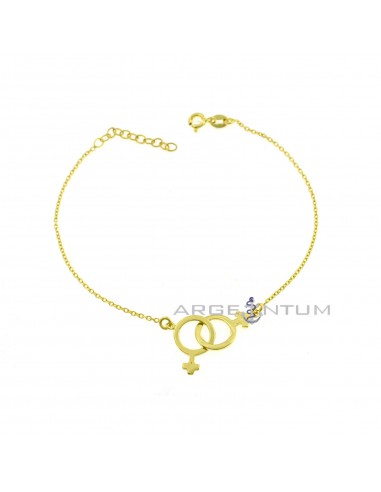 Bracciale a maglia forzatina diamantata con centrale simboli uomo donna intrecciati placcato oro giallo in argento 925