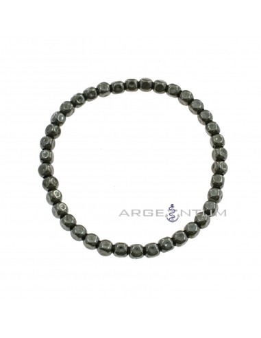 Elastic bracelet with ruthenium-plated hammered nuggets in 925 silver