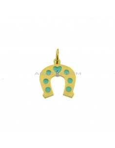 Plate horseshoe pendant with green enamel details yellow gold plated in 925 silver