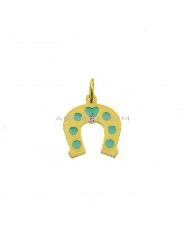 Plate horseshoe pendant with green enamel details yellow gold plated in 925 silver