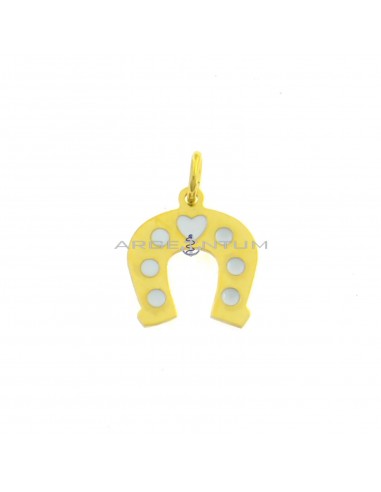 Plate horseshoe pendant with white enamel details yellow gold plated in 925 silver