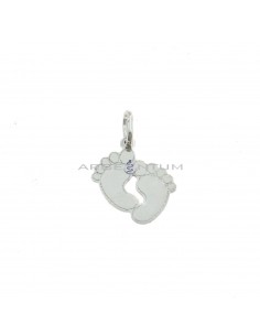 Feet pendant engraved in plate 21.5x21 mm white gold plated in 925 silver