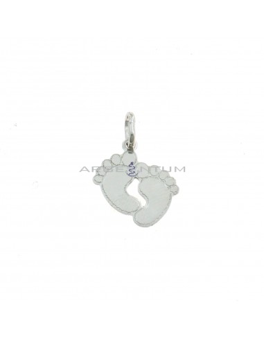 Feet pendant engraved in plate 21.5x21 mm white gold plated in 925 silver
