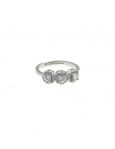 Adjustable trilogy ring with white central zircons in white zircon frames white gold plated in 925 silver