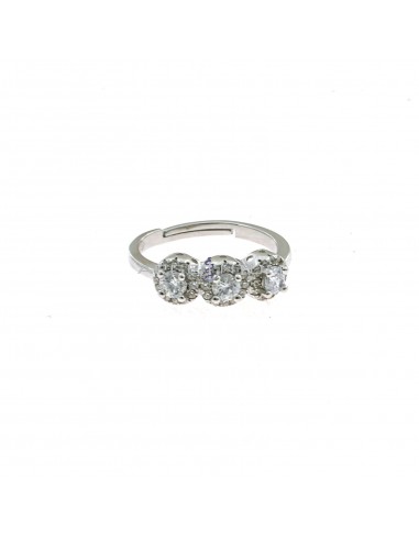 Adjustable trilogy ring with white central zircons in white zircon frames white gold plated in 925 silver