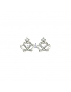 White gold-plated lobe earrings, semi-zircon crown and white zircon light point in 925 silver