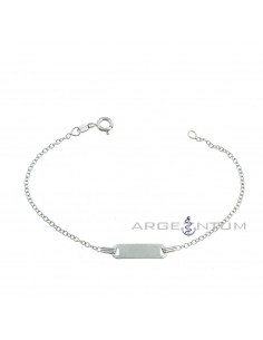 Rolo mesh bracelet with central rectangular plate white gold plated in 925 silver