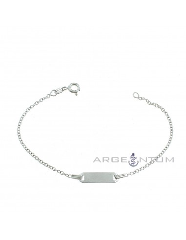 Rolo mesh bracelet with central rectangular plate white gold plated in 925 silver