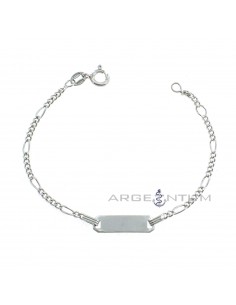 5 1 chain link bracelet with white gold plated rectangular central plate in 925 silver