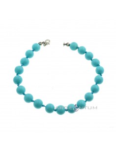 Turquoise paste spheres bracelet ø 8 mm inserted in knots with 925 silver lobster clasp