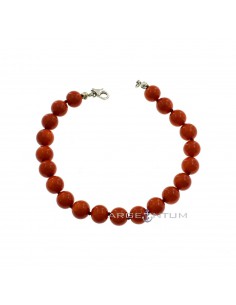 Coral paste spheres bracelet ø 8 mm inserted in knots with 925 silver lobster clasp