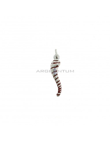 Horn pendant 7x24 mm red enamel spiral white gold plated in 925 silver