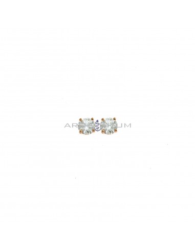 Light point earrings with 5 mm white zircon plated rose gold in 925 silver