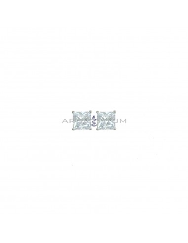 Square light point earrings with white zircon 6 mm white gold plated in 925 silver