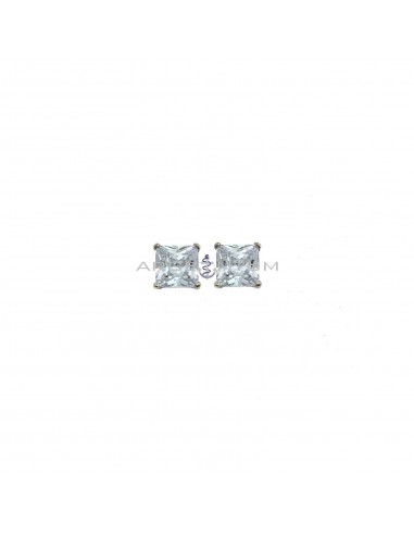Square light point earrings with 7 mm white zircon plated white gold in 925 silver