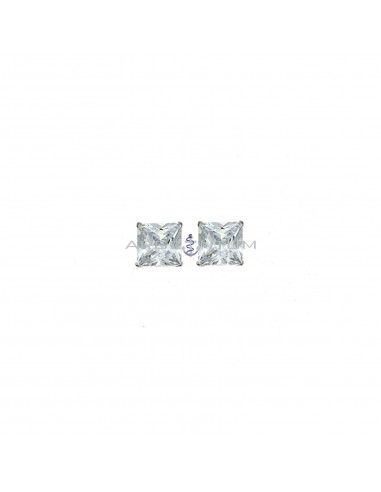 Square light point earrings with 8 mm white zircon plated white gold in 925 silver