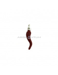 Horn pendant 6x22 mm red enamelled white gold plated in 925 silver