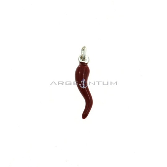 Ciondolo corno 6x22 mm smaltato rosso placcato oro bianco in argento 925