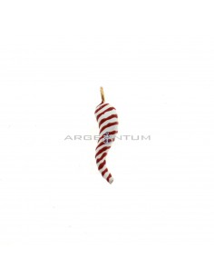 Ciondolo corno 7x25 mm smaltato bianco a spirale rossa placcato oro rosa in argento 925
