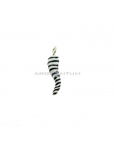 Horn pendant 7x25 mm white enamel with black spiral white gold plated in 925 silver