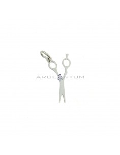 Pendant with perforated plate and engraved scissors white gold plated in 925 silver