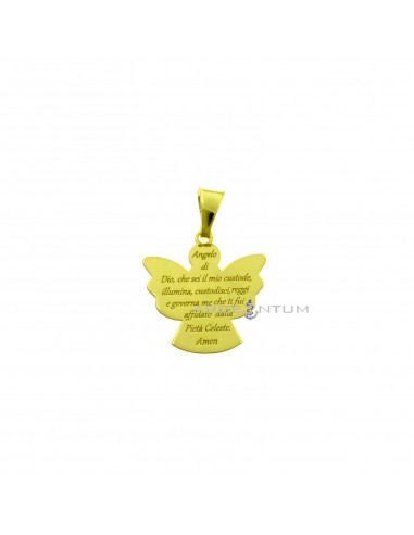 Angel plate pendant with prayer "Angel of God" engraved 20x19 mm yellow gold plated in 925 silver