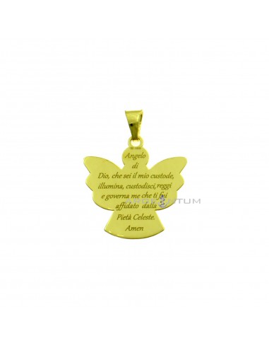 Ciondolo a lastra angelo con preghiera "Angelo di Dio" incisa 25x24 mm placcato oro giallo in argento 925