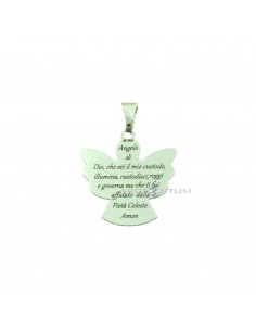 Angel plate pendant with prayer "Angel of God" engraved 25x24 mm white gold plated in 925 silver