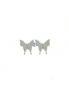 White gold plated white zircon pavé butterfly earrings in 925 silver