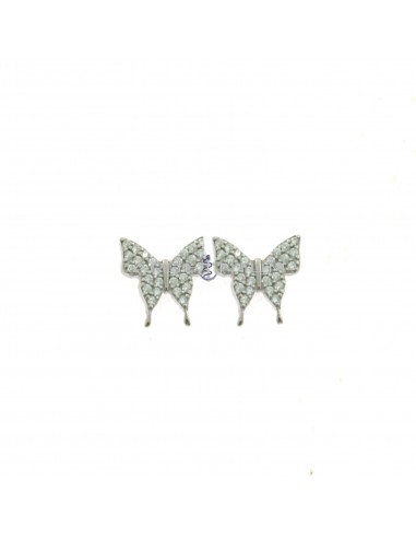 White gold plated white zircon pavé butterfly earrings in 925 silver