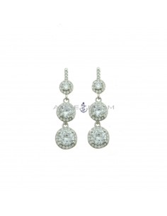 Drop earrings with round degradé white zircons in white gold plated zircon frames in 925 silver