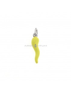 Pastel yellow enamel horn pendant 6x22 mm white gold plated in 925 silver