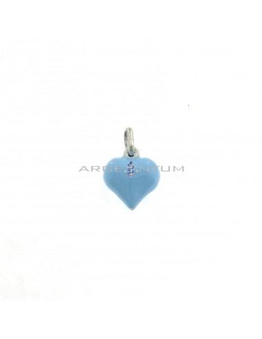 White gold plated blue enamel paired heart pendant in 925 silver