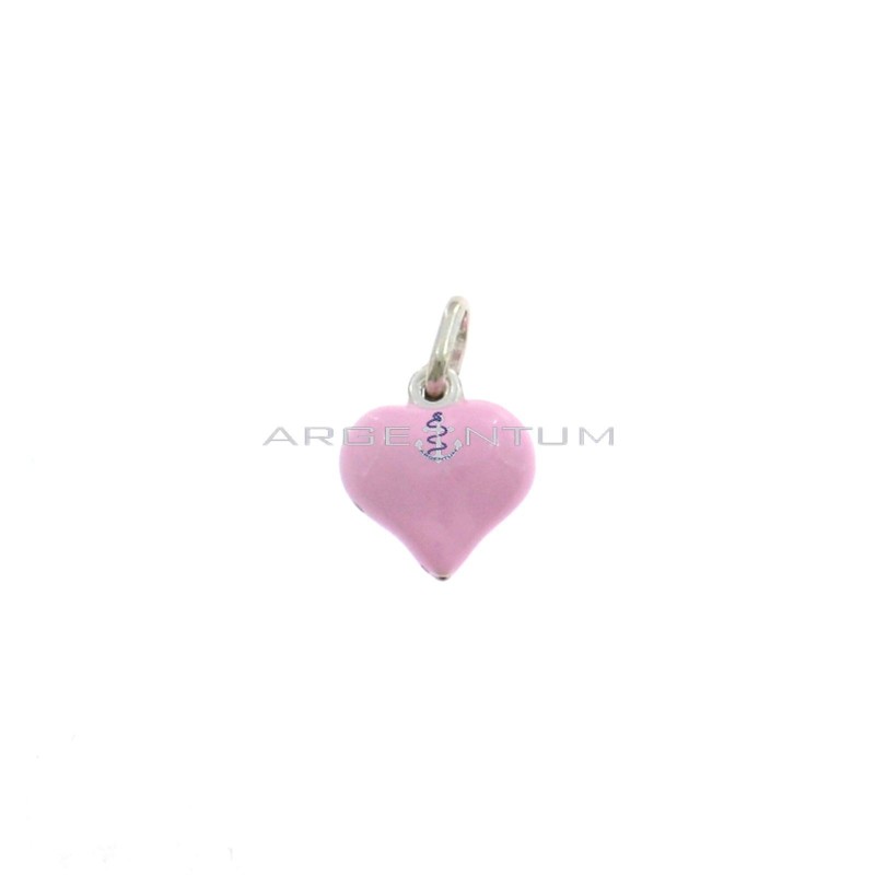 Ciondolo cuore accoppiato smaltato rosa placcato oro bianco in argento 925