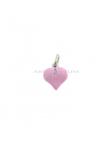 White gold plated rose enamel paired heart pendant in 925 silver
