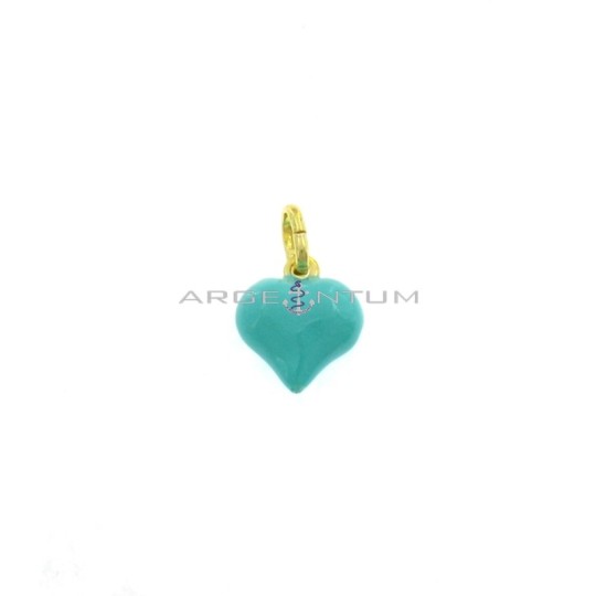 Ciondolo cuore accoppiato smaltato verde acqua placcato oro giallo in argento 925