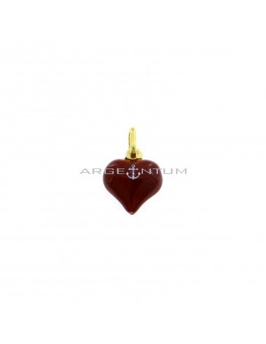 Yellow gold plated red enamel paired heart pendant in 925 silver